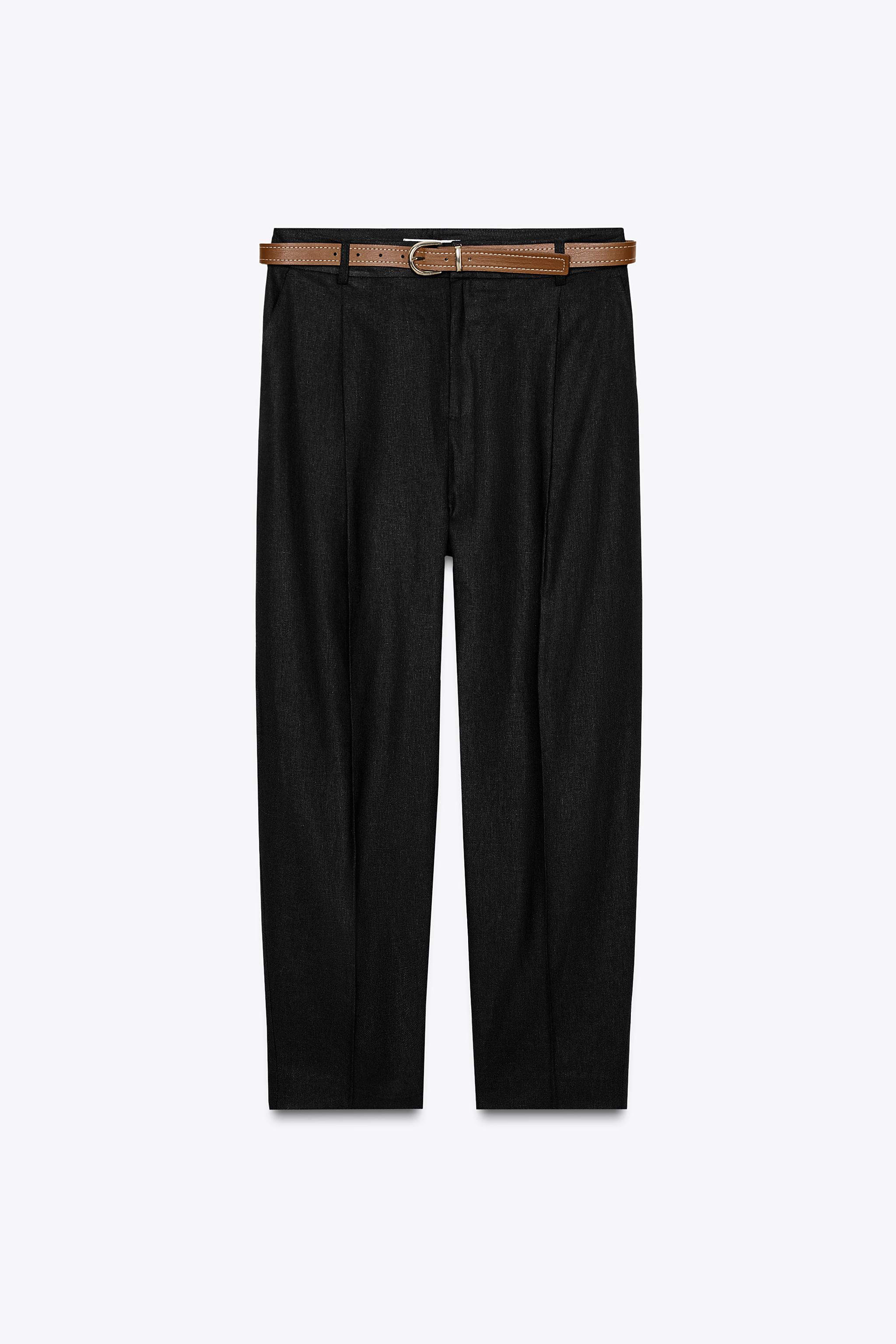 LINEN STRAIGHT LEG PANTS WITH BELT